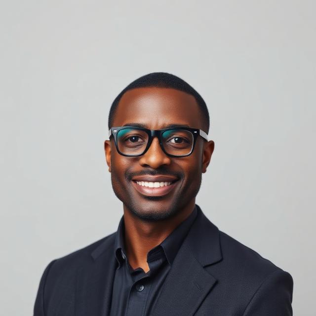 Illustrative computer-generated portrait representing example broker Michael Oyelaran
