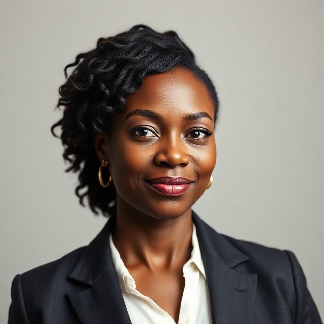Illustrative computer-generated portrait representing example broker Sandra Okafor